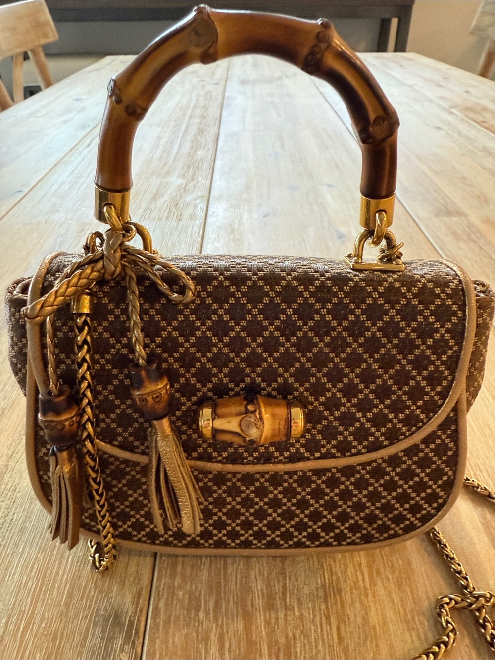 Gucci 1947 nano Brown Bamboo-Handle Crossbody with Gold Chain - Picture 3 of 5